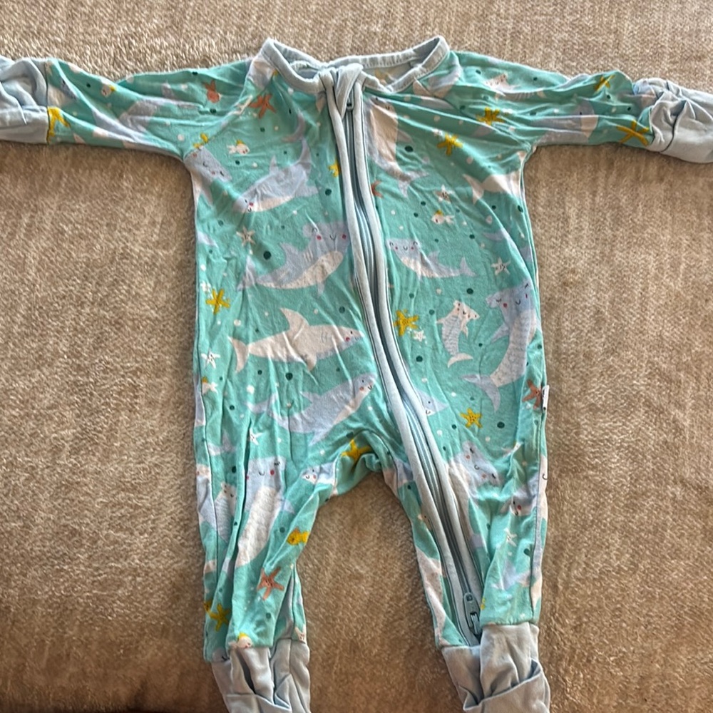 Little Sleepies Blue and White Footies One Piece